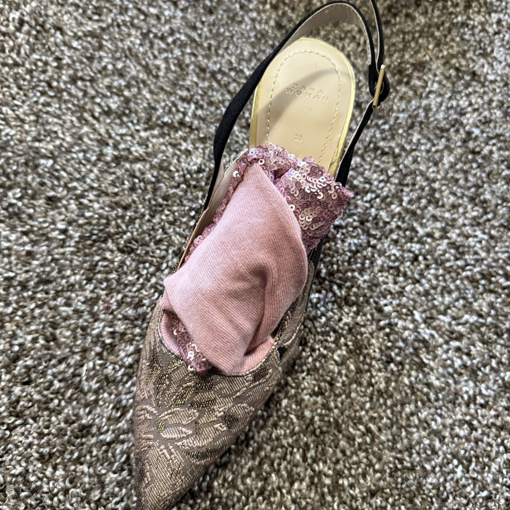 ZARA WOMEN'S PINK SEQUINS SOCK SLINGBACKS EUR 38 US 7.5 NEW (other) - Picture 9 of 12
